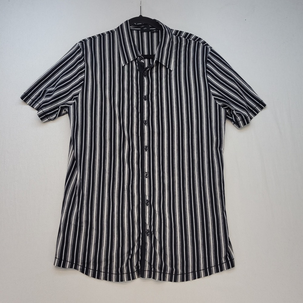 HUGO BOSS Button Up Shirt Mens XXL Black White Striped Cotton Short Sleeve